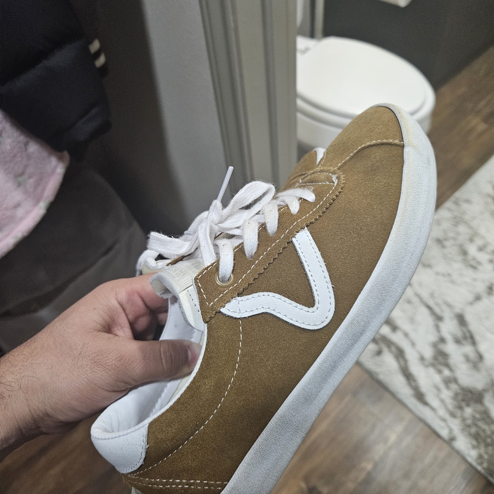 Vans Suede Low-Top Sneaker in Brown and White